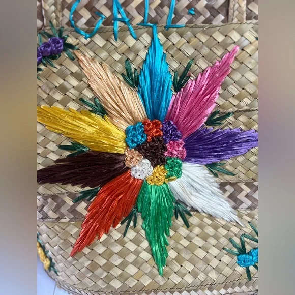 vintage bohemian Straw Multi Color Floral Embroidered GAIL Oversized Tote Bag - Picture 8 of 11